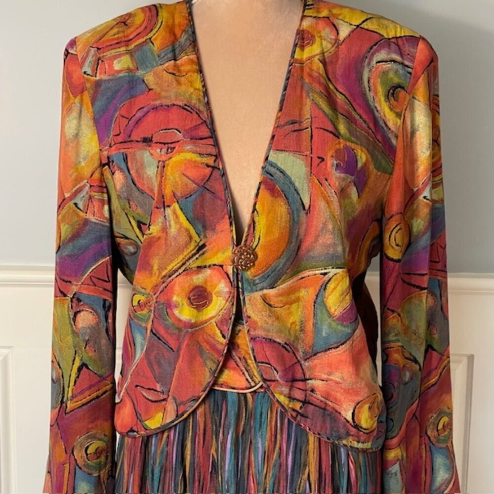 Vintage 80's Boho Marsha Brander Palazzo Pant & Blazer Suit Set Artsy Abstract 8 - Picture 3 of 16